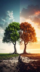 Image of two trees showing contrasting seasonal colors