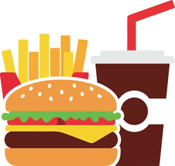 Burger fries soda combo meal fast food icon flat design vector
