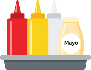 Condiment bottles ketchup mustard mayonnaise food service vector