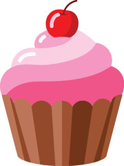 Sweet pink cherry cupcake dessert treat vector