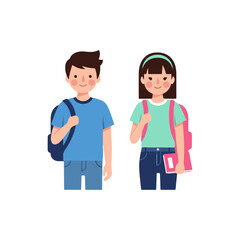 Two Happy School Children with Backpacks Ready for Learning.