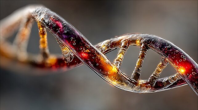 Close-up View of Twisted DNA Helix with Vibrant Colors and Texture