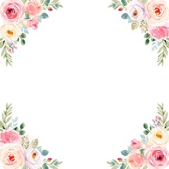 Soft watercolor floral arrangement in corners with white space for text