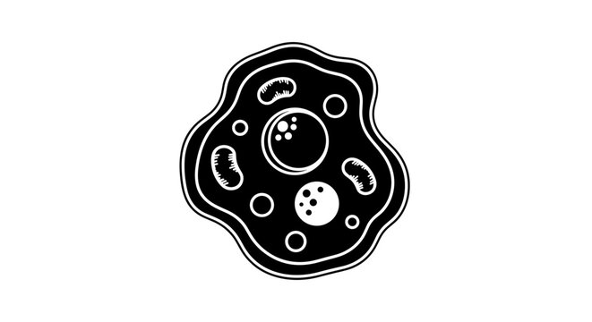 Amoeba Illustration SingleCelled Organism in Black and White.
