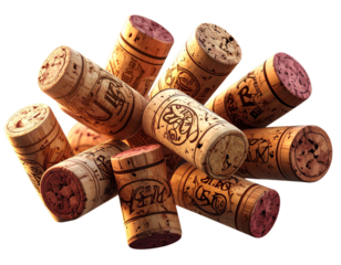 Cluster of Wine Corks Forming Abstract Shape, 3D Artistic Arrangement, isolated on transparent background