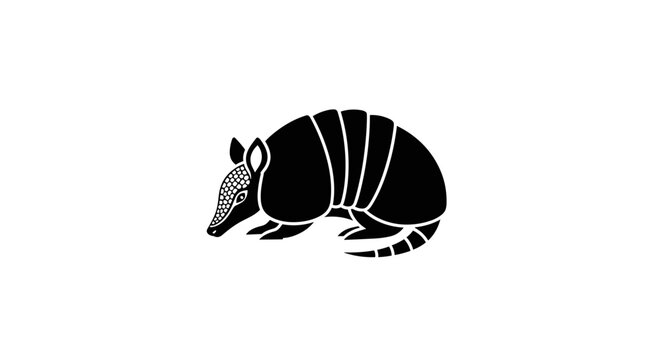 Black and white illustration of an armadillo a unique mammal known for its bony armor shell.