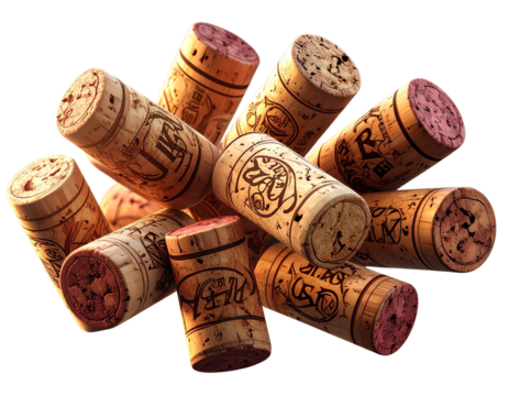 Cluster of Wine Corks Forming Abstract Shape, 3D Artistic Arrangement, isolated on transparent background