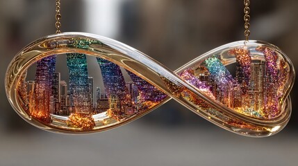 Elegant Infinity Pendant with Cityscape and Glittering Details