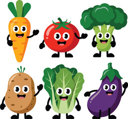 Cute Cartoon Vegetable Characters Mascot Set for Healthy Food