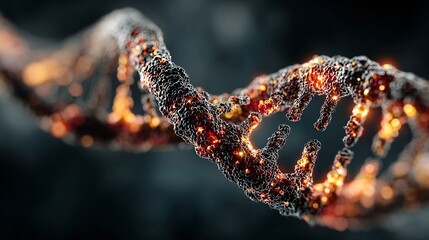 Abstract representation of a glowing DNA strand in vibrant colors