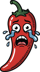 Crying Cartoon Red Hot Chili Pepper Mascot Illustration