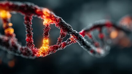 Abstract Representation of DNA Helix with Bright Red and Orange Swirls