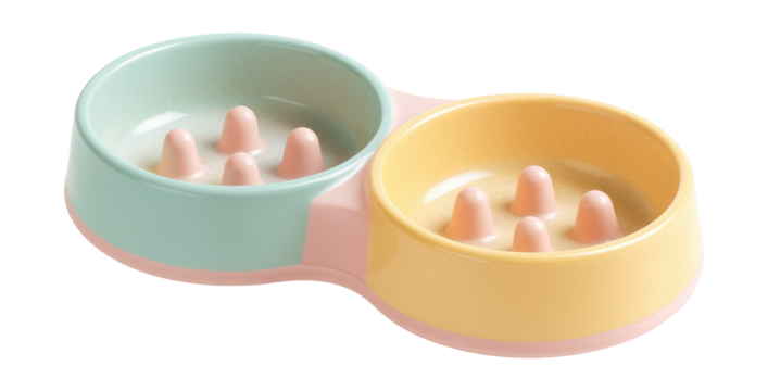 Slow-feed double bowls for indoor cats to help prevent overeating.