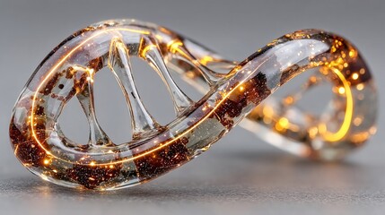 Intricate Glass DNA Structure with Glittering Elements and Light Effects