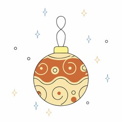 Obraz premium A vibrant red glass bauble ornament hanging on a Christmas tree with holiday decorations for the winter season and New Year celebration