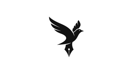 Elegant Black Bird with Pen Nib Tail Logo Design.