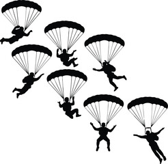 Collection of Parachuting Skydiver Silhouettes for Extreme Sports