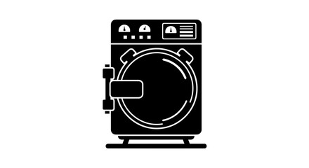Industrial washing machine black glyph icon isolated on white.