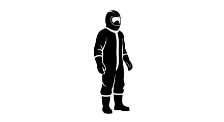Isolated figure in a biohazard protection suit and helmet.