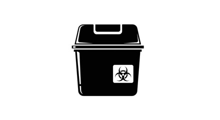 Medical waste disposal container with biohazard symbol.