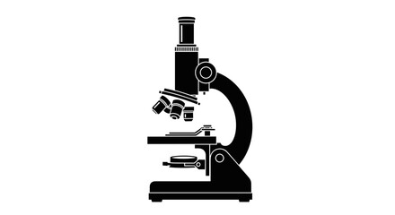 Microscope silhouette on white background scientific research tool.