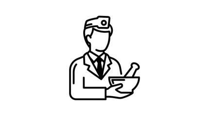 Pharmacist Line Icon with Mortar and Pestle.