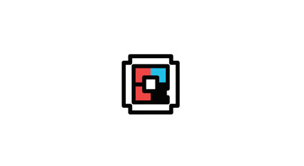 Pixel art square icon with red and blue colors.