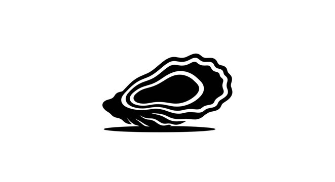 Oyster shell icon black and white seafood illustration.