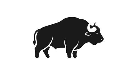 Silhouette of a majestic bison standing proudly against a white backdrop.