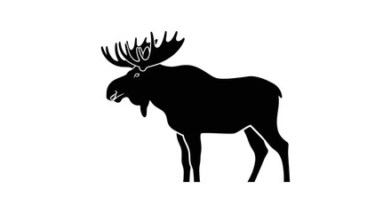 Silhouette of a majestic moose with large antlers standing on a white background.