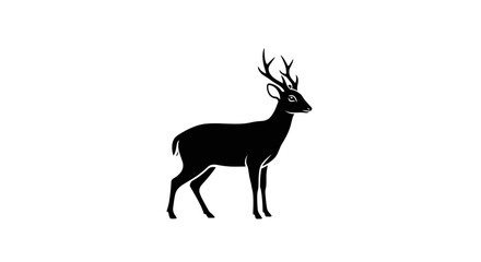 Silhouette of a majestic deer standing proudly against white background.