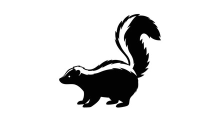 Silhouette of a Skunk with Bushy Tail and Stripes.