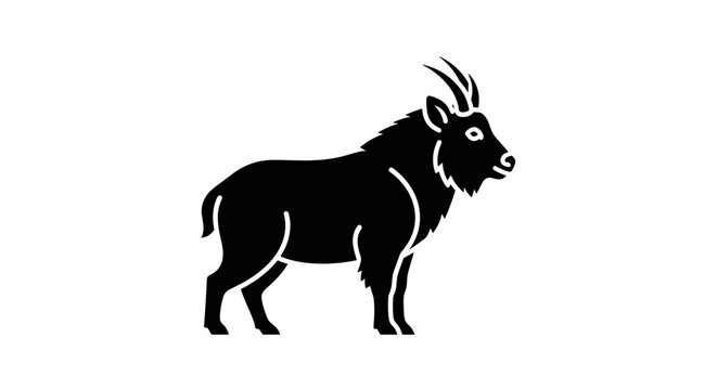 Silhouette of a majestic ibex standing proudly against a white background.