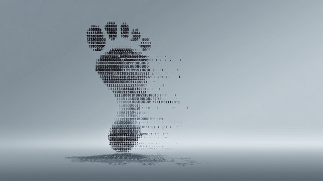Minimalist digital background with subtle binary digits forming a human footprint shape, clean gradient background, high contrast, modern tech advertising style