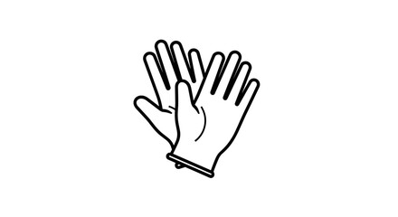 Simple black and white line art icon of protective gloves.