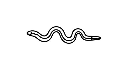 Simple black and white line art illustration of a crawling earthworm.