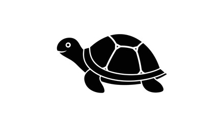 Simple Black and White Turtle Silhouette Illustration.