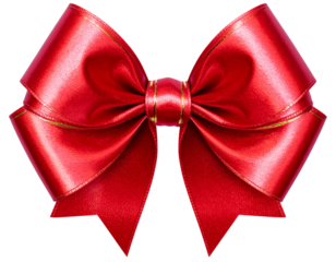 Shiny Red Christmas Gift Bow Front View with Reflections, isolated on transparent background