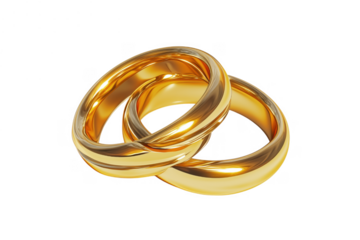Intertwined golden wedding bands isolated on a transparent background