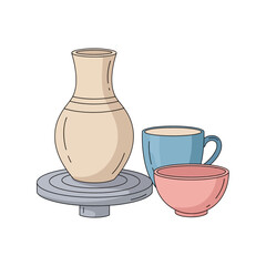 Pottery Wheel Outline Icon – Clay Vase Making Line Art Symbol Vector Illustration