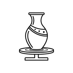 Pottery Wheel Outline Icon – Clay Vase Making Line Art Symbol Vector Illustration