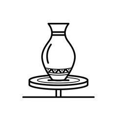 Pottery Wheel Outline Icon – Clay Vase Making Line Art Symbol Vector Illustration