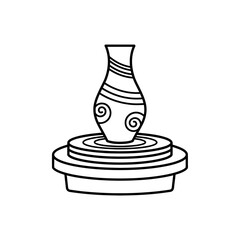 Pottery Wheel Outline Icon – Clay Vase Making Line Art Symbol Vector Illustration