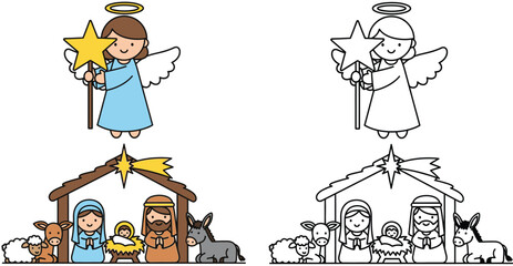 Adorable Nativity Scene with Angel and Holy Family - Perfect for Christmas Holiday Projects and Kids' Crafts