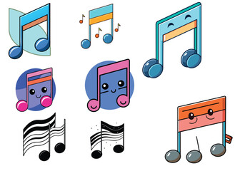 Cute Musical Note Cartoon Icons Set