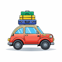 Car Road Trip with Mountain Landscape, Travel and Adventure Vector Illustration