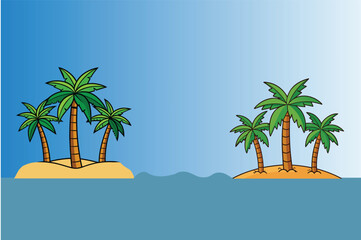 Tropical Island with Palm Trees Vector