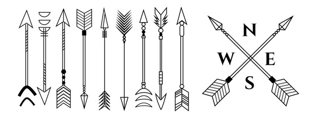 Decorative Line Art Arrows  Directional Compass Graphic Set