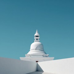 Serene White Pagoda Under Clear Blue Sky in Minimalist Architectural Setting