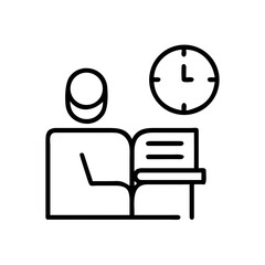Fototapeta premium Person reading a book with clock illustration for student performance 